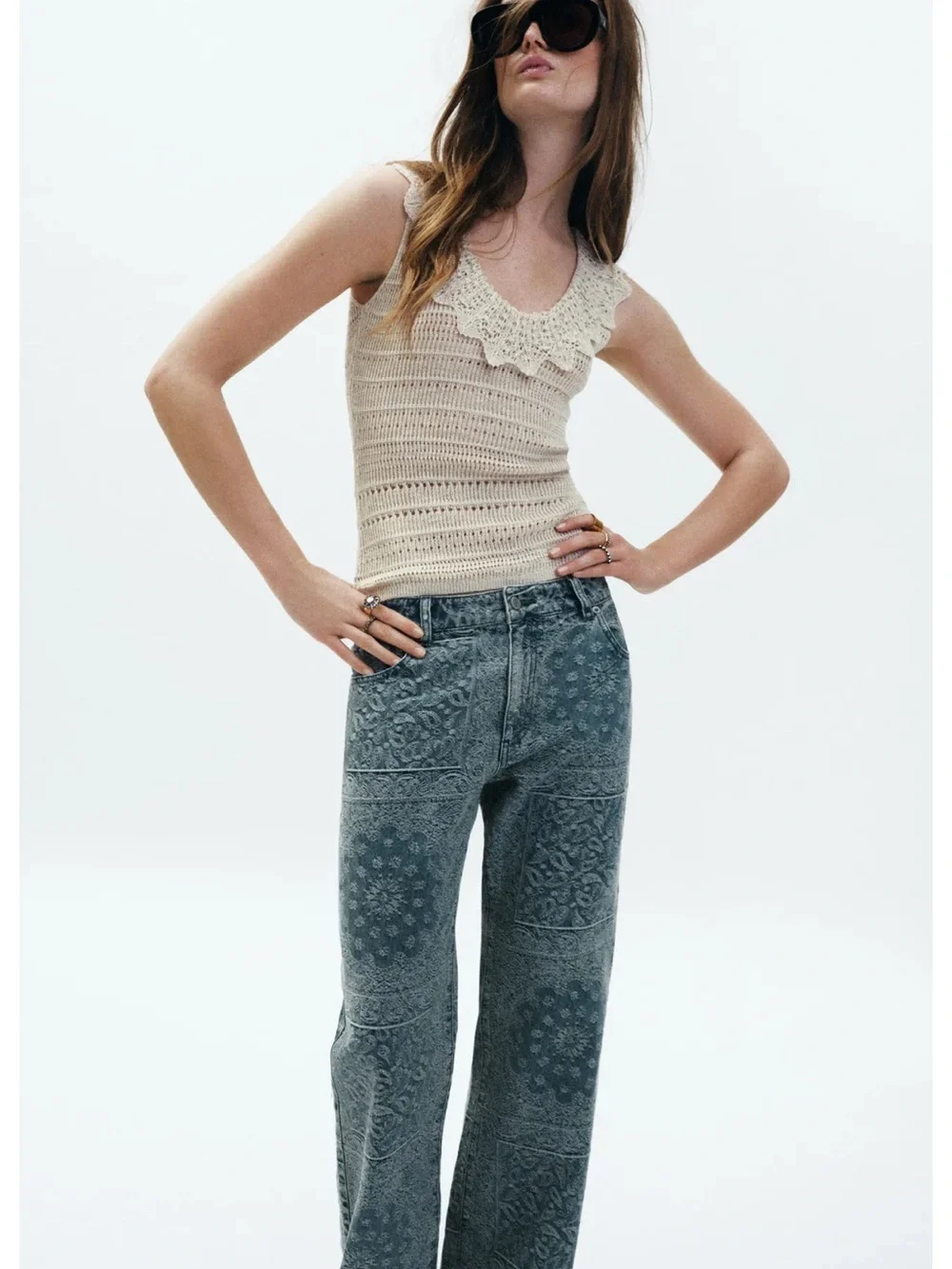Zara Pointelle Ruffle Top - Picture 3 of 5